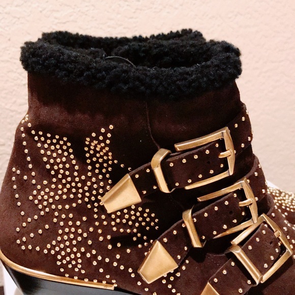 Chloe Susanna shearling studded suede ankle boots - Picture 3 of 8